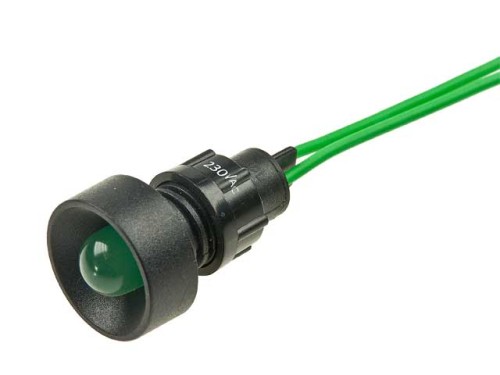 Kontrolka LED 230V 10mm zielona, wklęsła, z przewodem