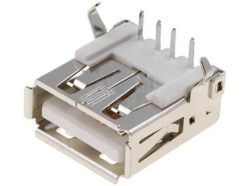 Gniazdo USB A, kątowe, montaż THT