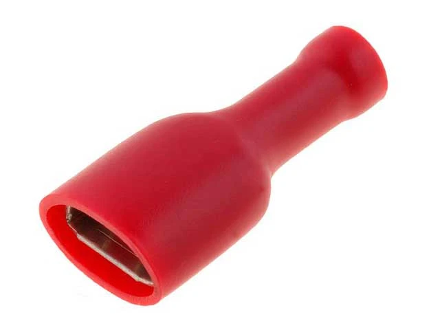 Konektor żeński 6,3mm czerwony, izolowany cały