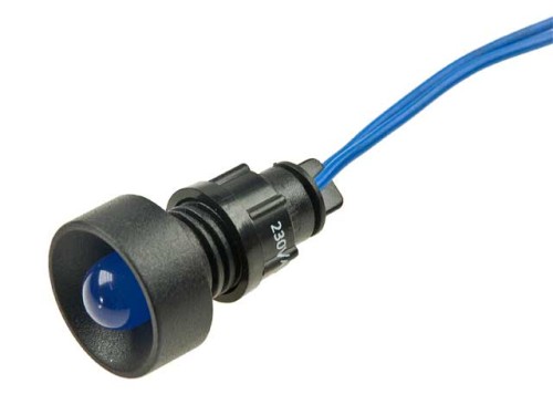 Kontrolka LED 230V 10mm niebieska, wklęsła, z przewodem