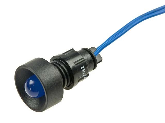 Kontrolka LED 230V 10mm niebieska, wklęsła, z przewodem