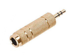 Przejściówka wtyk Jack 3,5mm stereo na gniazdo Jack 6,35mm stereo, metal gold