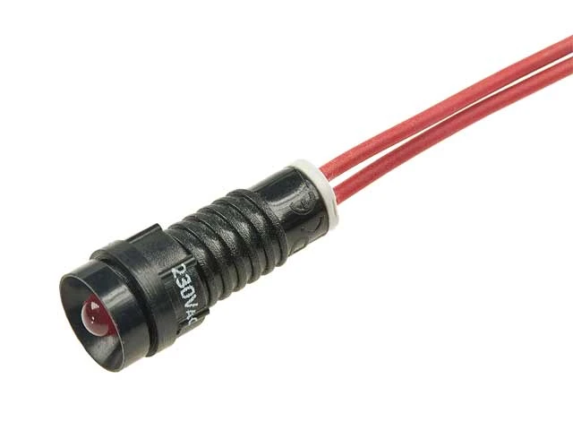 Kontrolka LED 230V 5mm czerwona, wklęsła, z przewodem