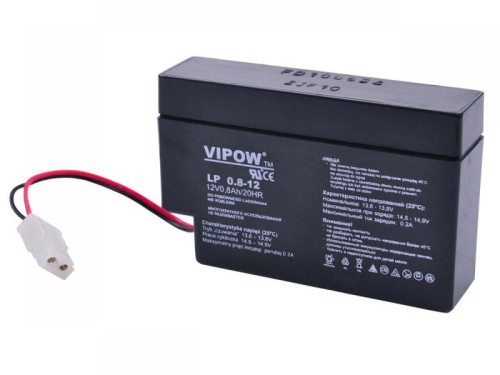 Akumulator żelowy 12V 0.8Ah z kablem i wtykiem Vipow
