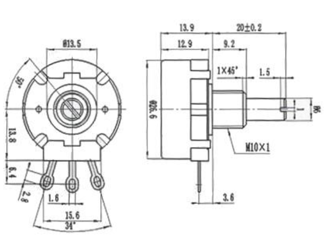 Potencjometr 2W 10K Ohm B (liniowy) RV28