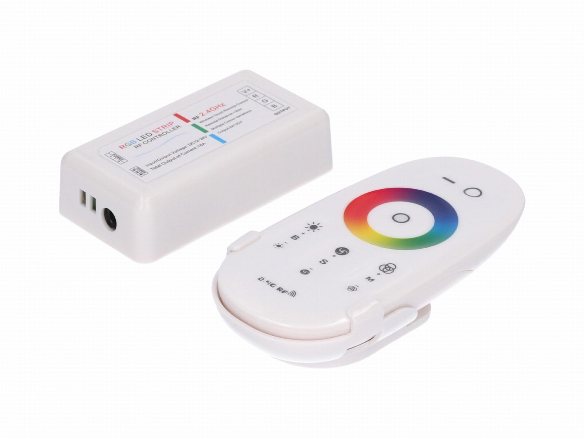Sterownik LED RGB 3x6A, biały, pilot touch RF, 12-24V; 216W