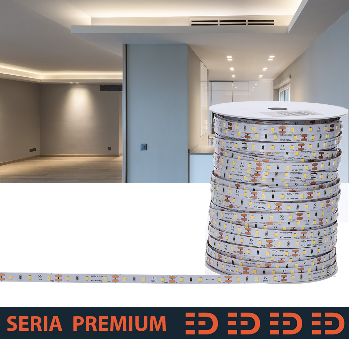 Taśma LED biała neutralna 4000K, Premium Ra90, 12V 5,4W 60LED/m; produkcja polska