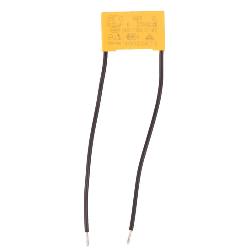 Kondensator 220nF 275VAC z przewodami, polipropylenowy X2, raster 22,5mm